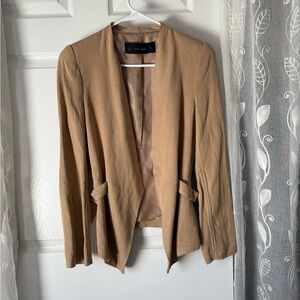 Zara basic cropped Open-Front Blazer Jacket women size M linen blend